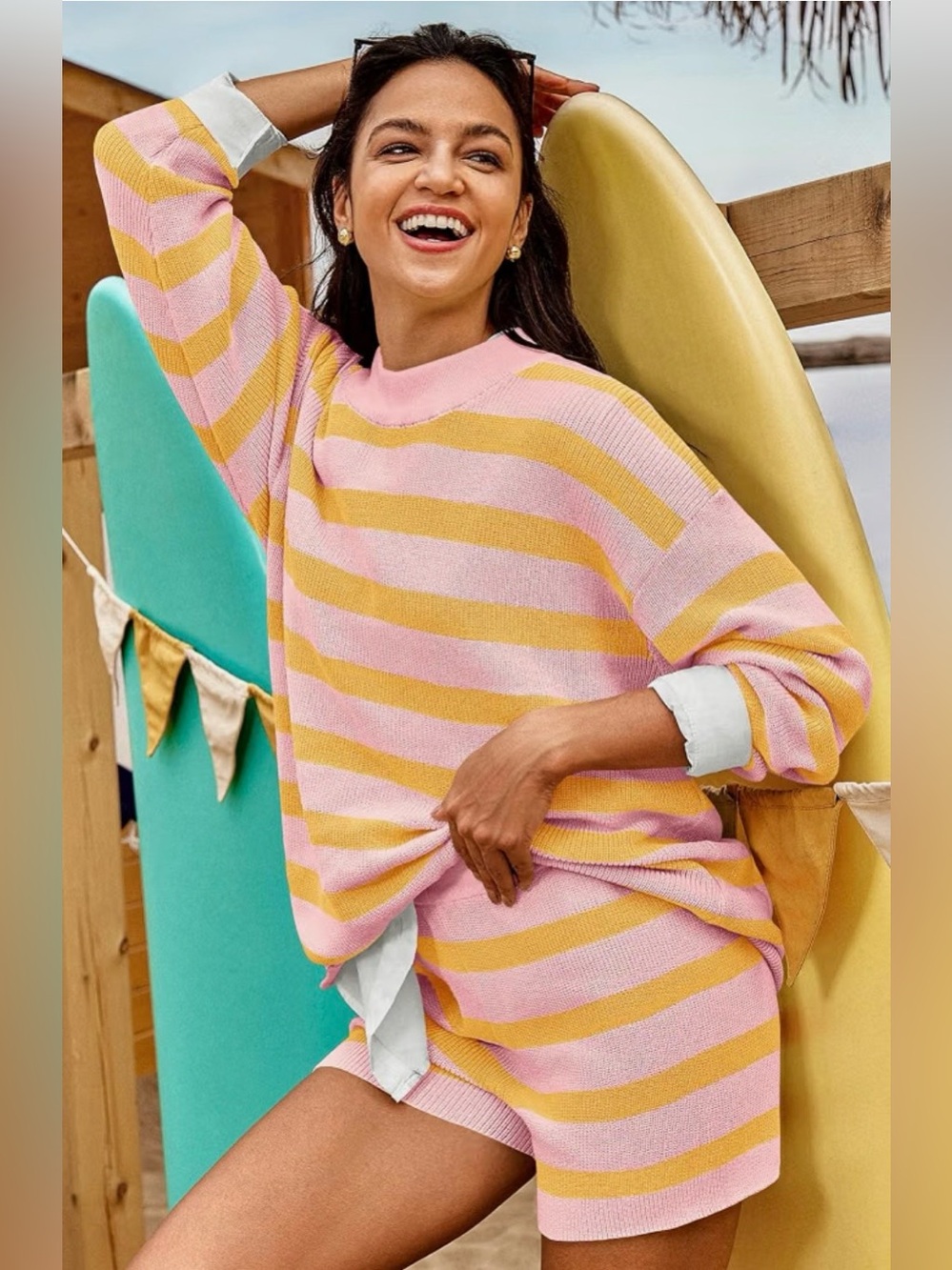 LAMISSCHE Womens Oversized Striped Lounge Sets